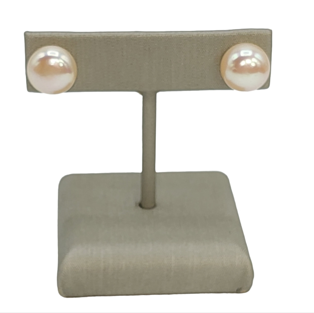 925 Sterling Silver Peach Cultured Freshwater Pearl Stud Earrings‎ 10mm Button